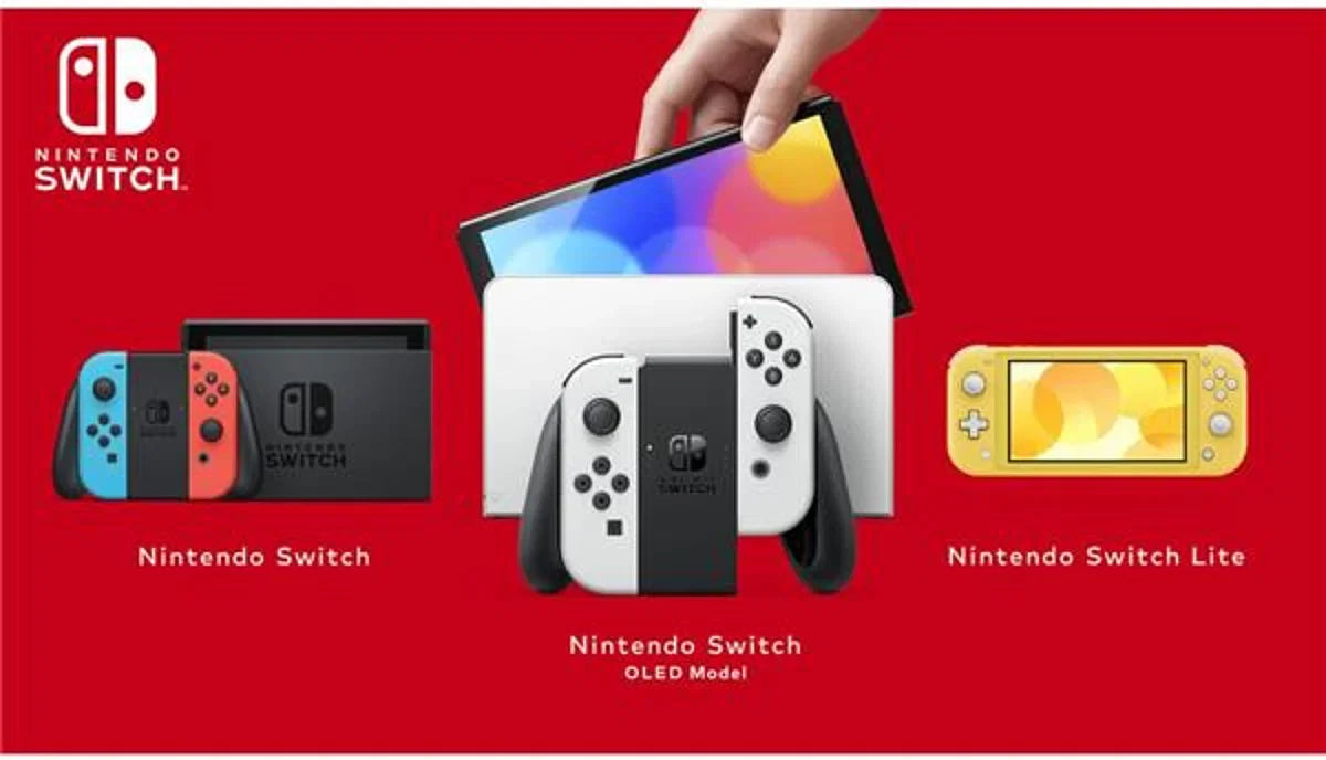 Console Nintendo Switch (modèle OLED) avec manettes Joy-Con bleu néon / rouge néon