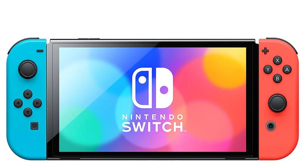 Console Nintendo Switch (modèle OLED) avec manettes Joy-Con bleu néon / rouge néon